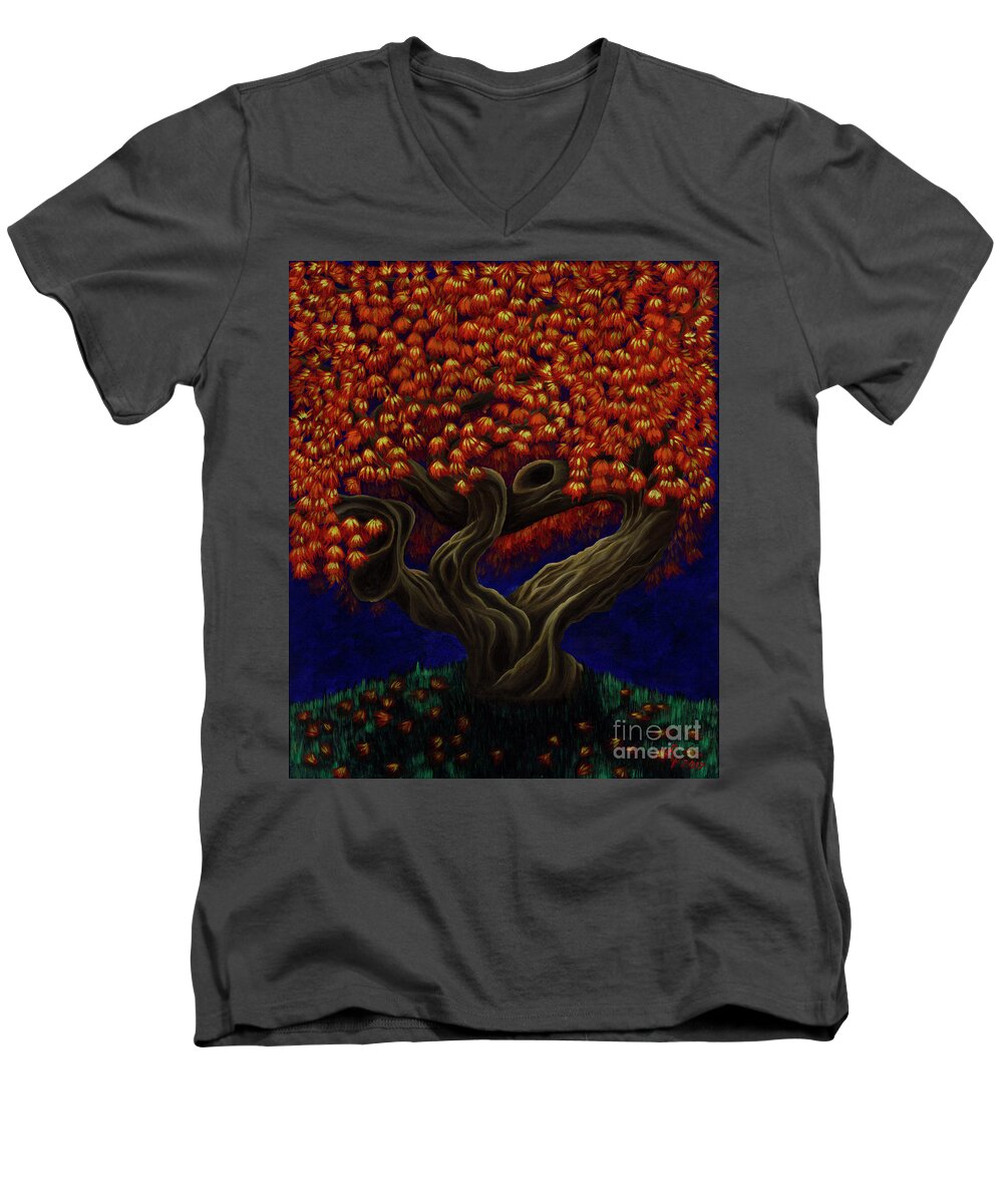 Rebecca Men's V-Neck T-Shirt featuring the painting Aged Autumn by Rebecca Parker