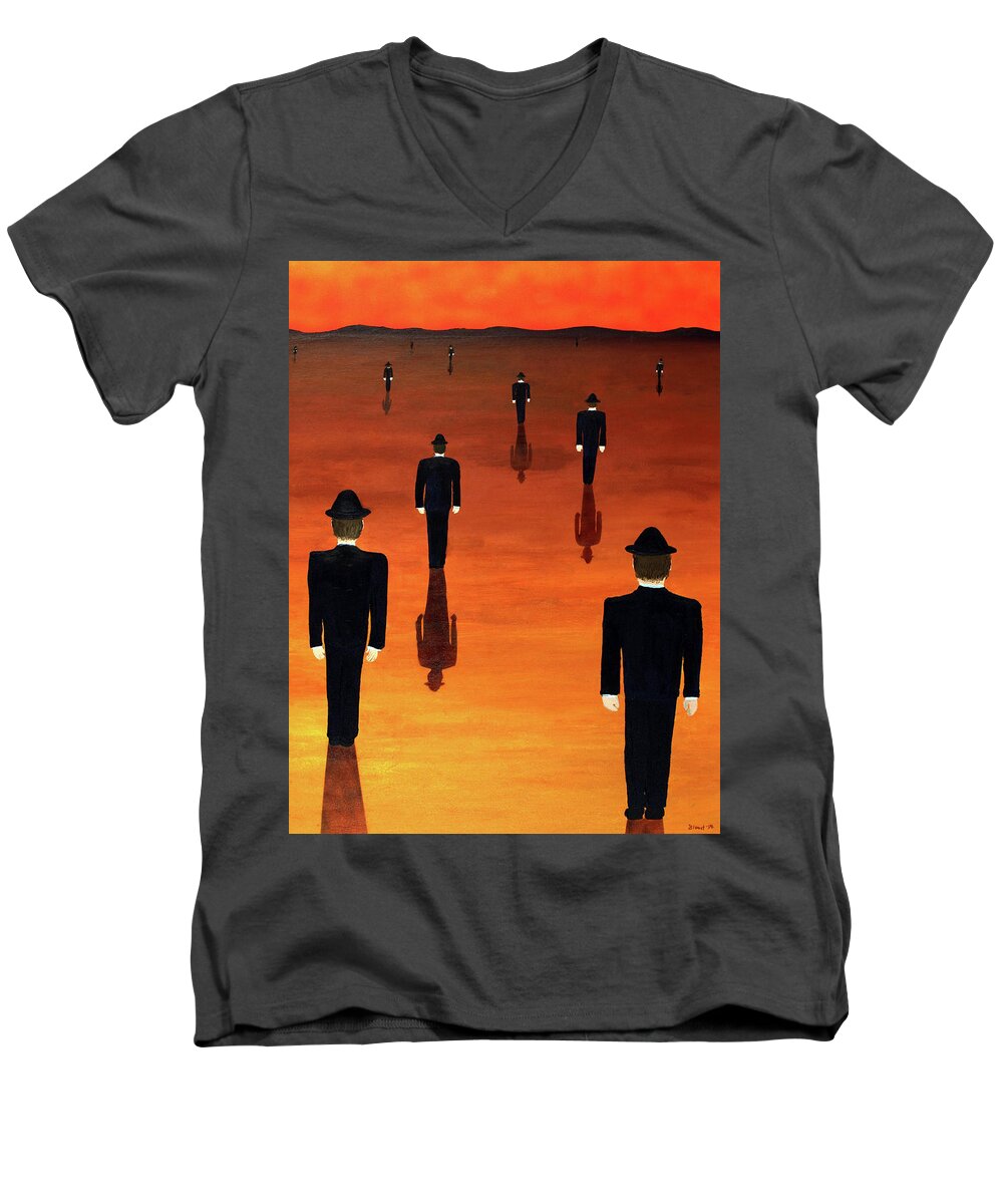 Surrealism Men's V-Neck T-Shirt featuring the painting Agents Orange by Thomas Blood
