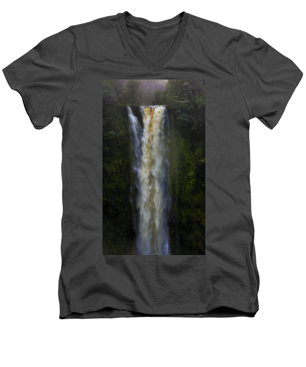 Ellen Heaverlo Men's V-Neck T-Shirt featuring the photograph Akaka Falls by Ellen Heaverlo