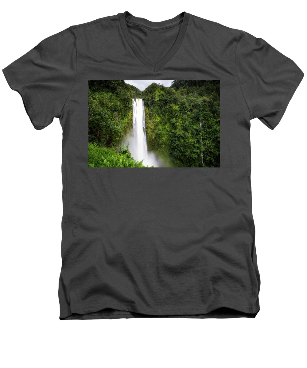 Akaka Men's V-Neck T-Shirt featuring the photograph Akaka Falls by Ryan Manuel