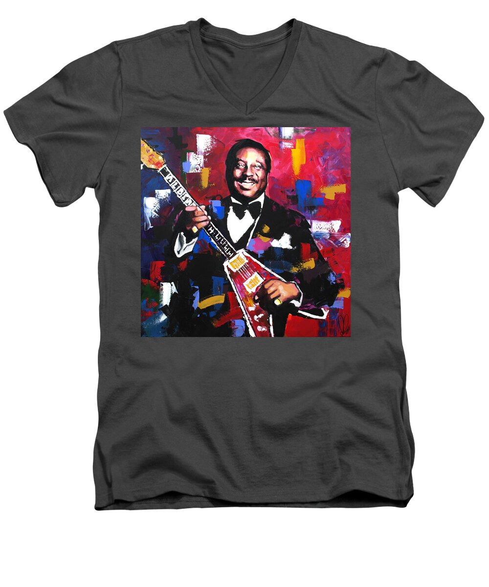 Albert King Men's V-Neck T-Shirt featuring the painting Albert King by Richard Day