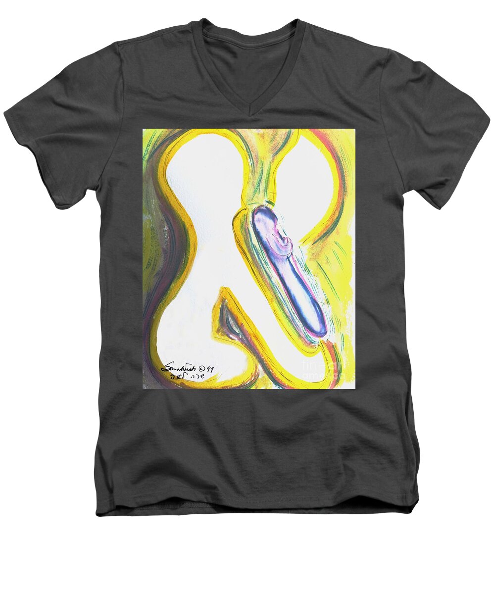 Aleph Men's V-Neck T-Shirt featuring the painting Aleph - birth by Hebrewletters SL