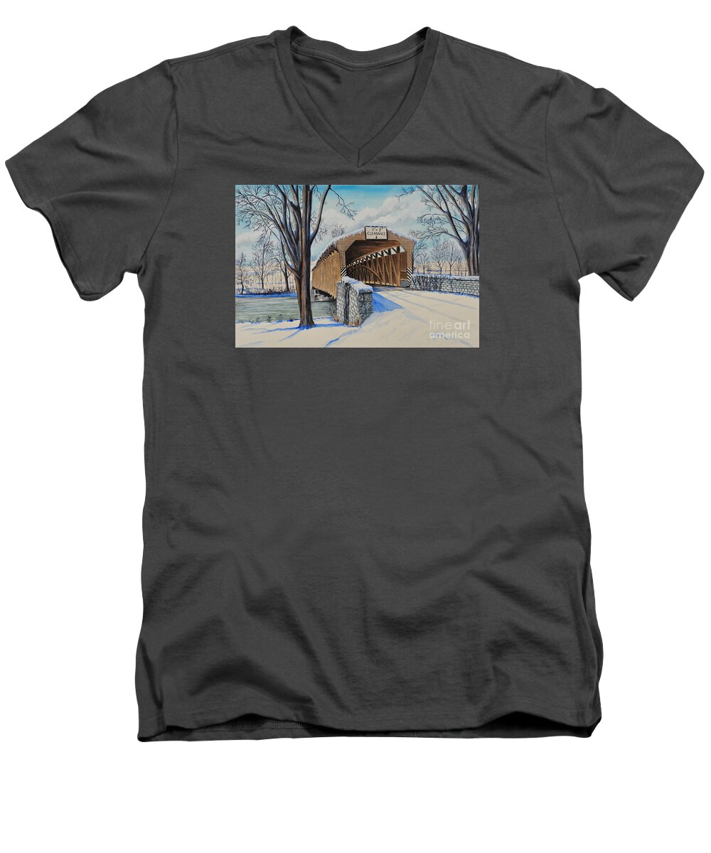 Bridge Men's V-Neck T-Shirt featuring the painting Alexander Bridge by John W Walker