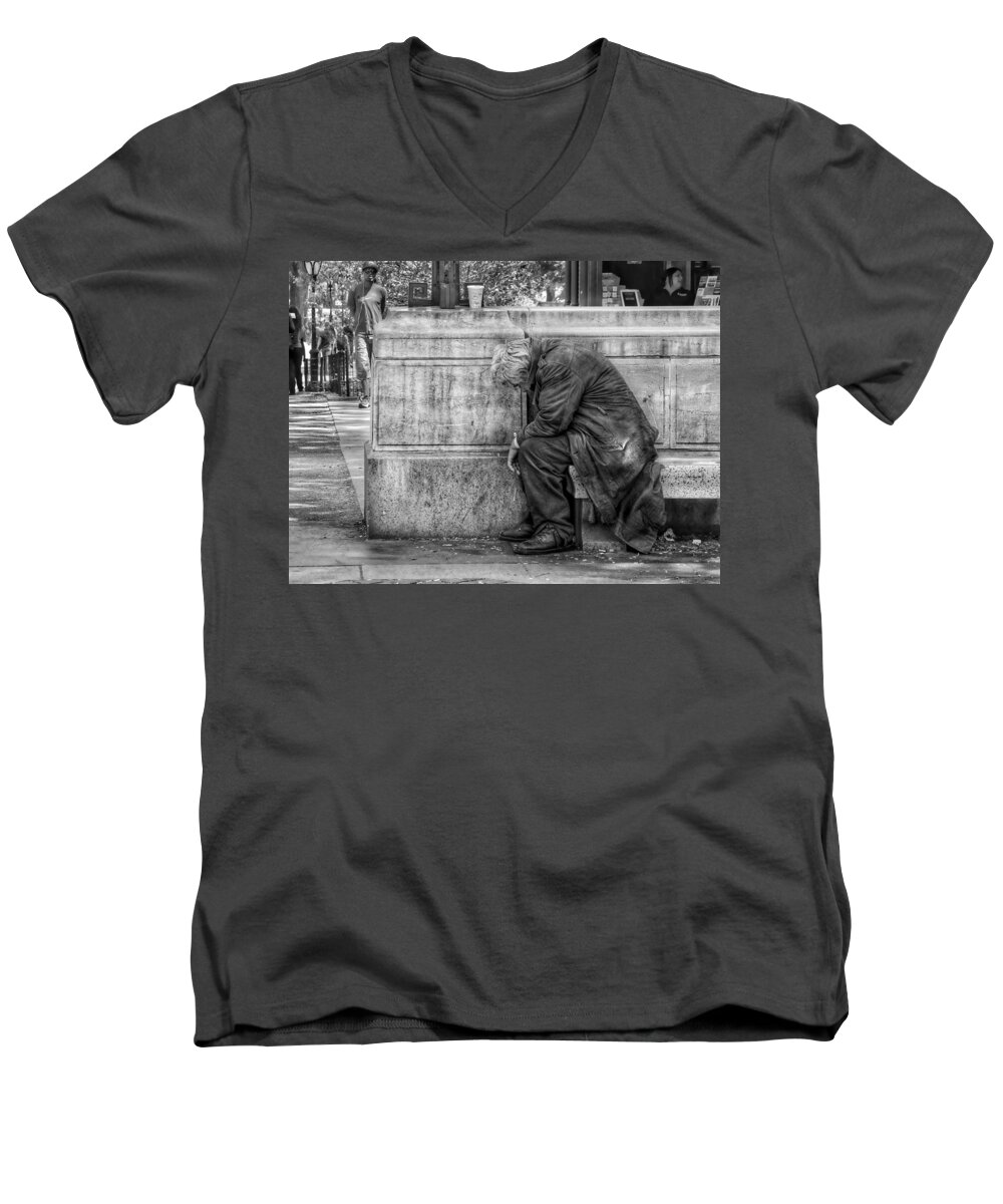 Homeless Men's V-Neck T-Shirt featuring the photograph Alone by Jackson Pearson