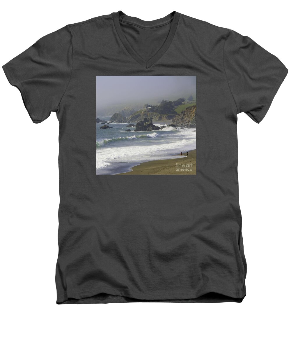 Seascape Men's V-Neck T-Shirt featuring the photograph Along the Pacific #2 by Joyce Creswell