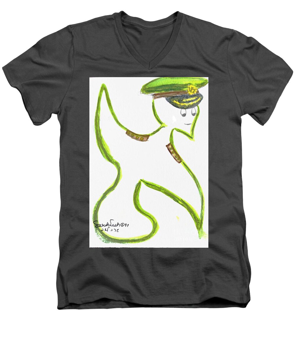 Aleph Alive Men's V-Neck T-Shirt featuring the painting Aluf - General by Hebrewletters SL