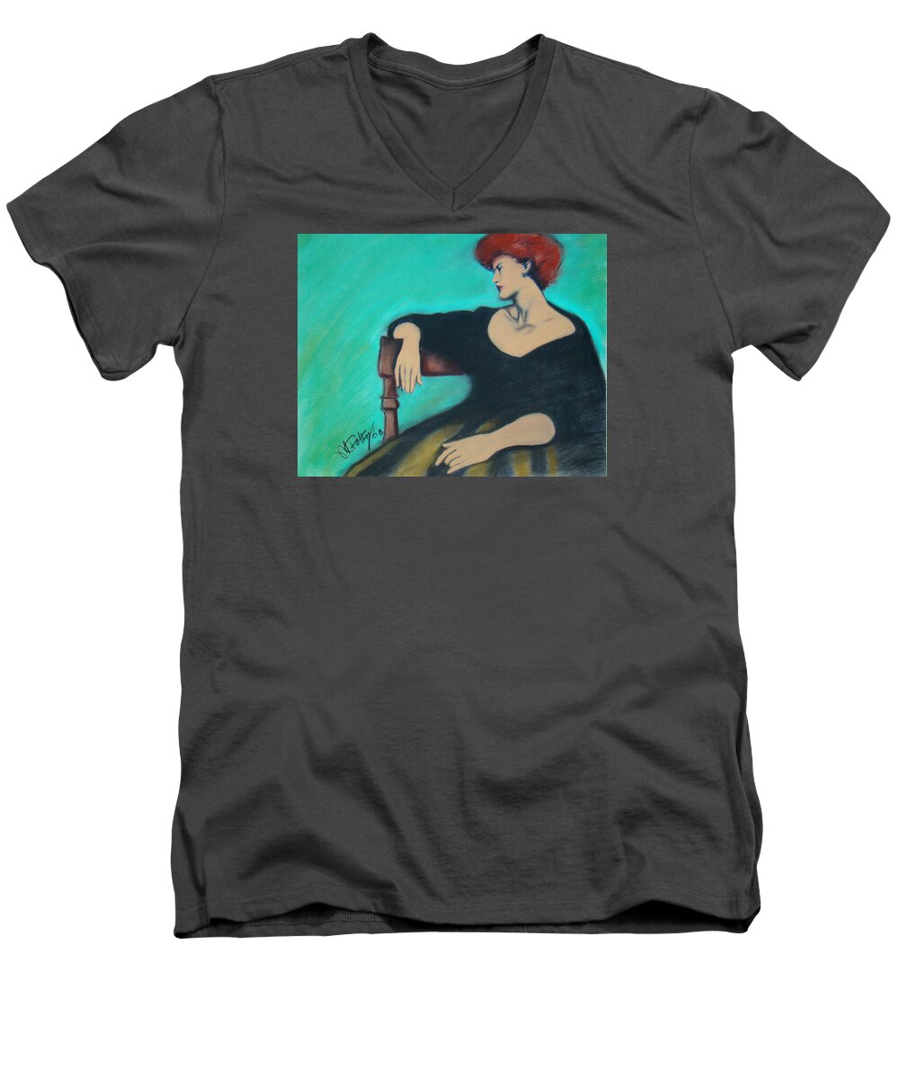 Woman Men's V-Neck T-Shirt featuring the painting Amelia by Michael Foltz