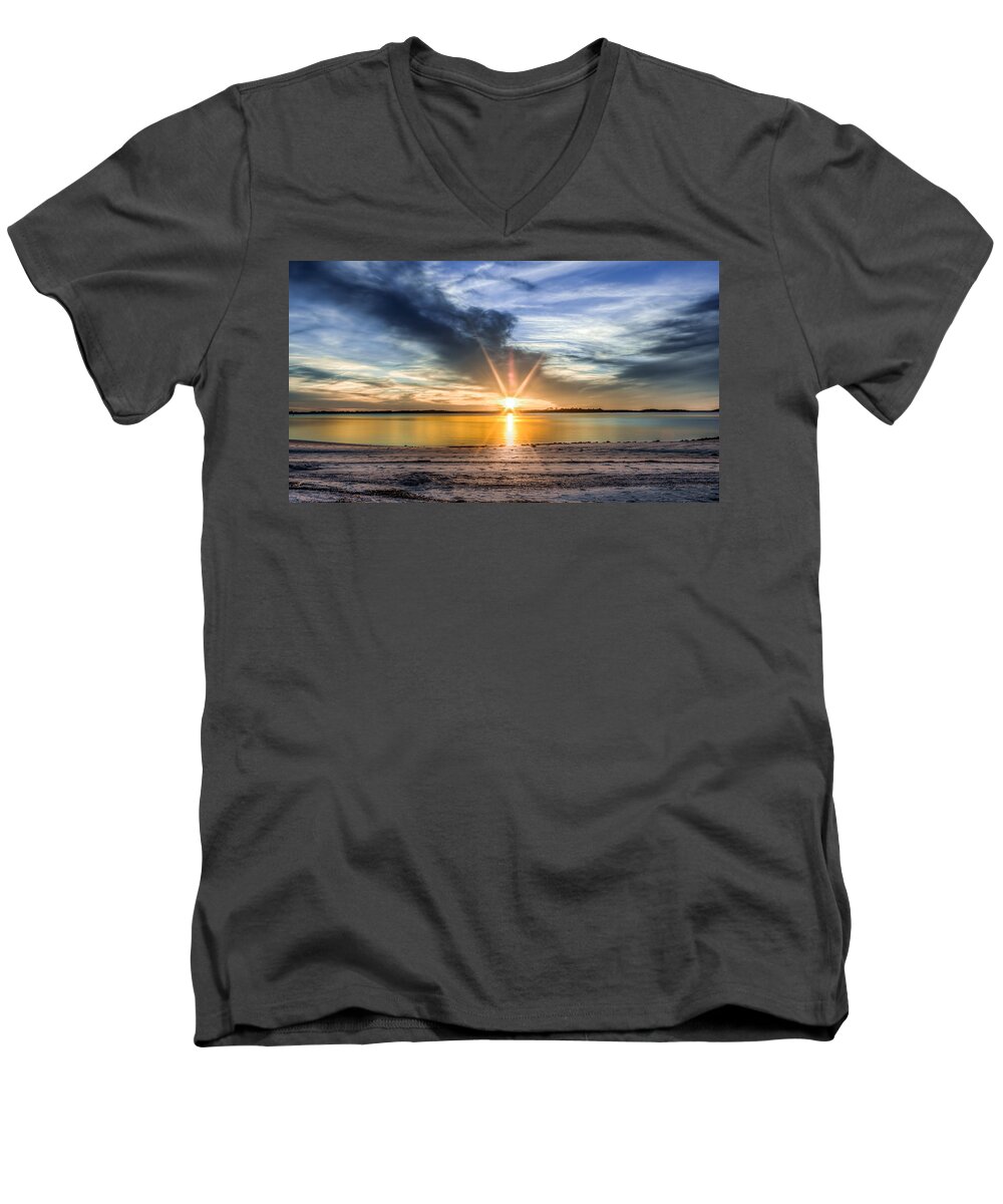 Amelia Men's V-Neck T-Shirt featuring the photograph Amelia River Sunset 15 by Traveler's Pics