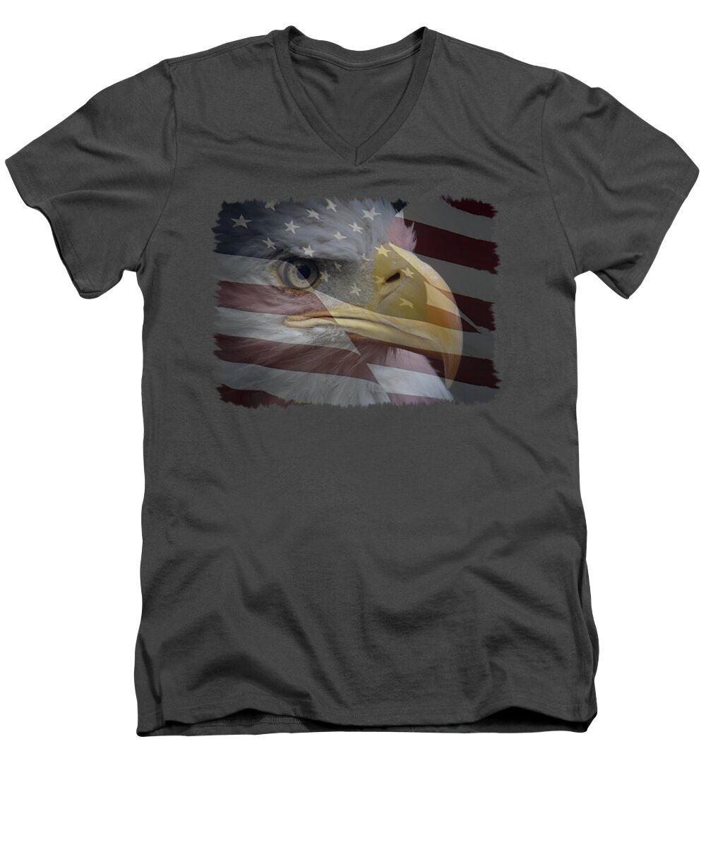 Eagle And Flag Men's V-Neck T-Shirt featuring the photograph American Pride 3 by Ernest Echols