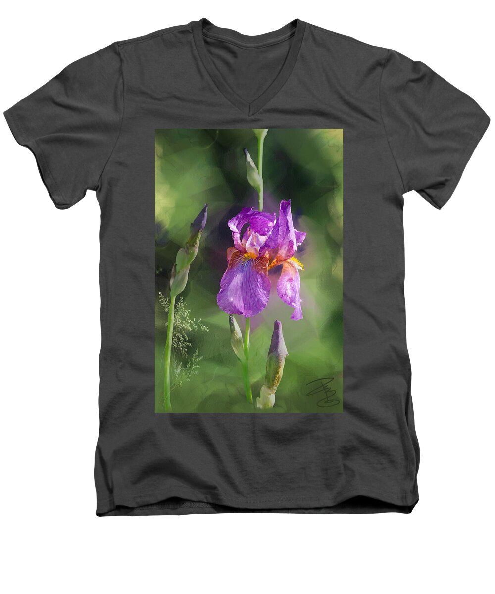 Beautiful Men's V-Neck T-Shirt featuring the digital art Amethyst Iris 2 by Debra Baldwin