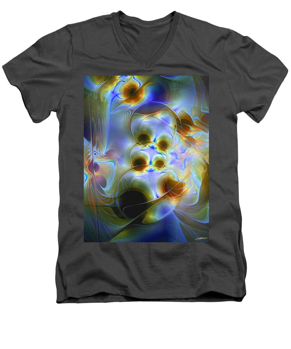 Abstract Men's V-Neck T-Shirt featuring the digital art Amiable Catharsis by Casey Kotas