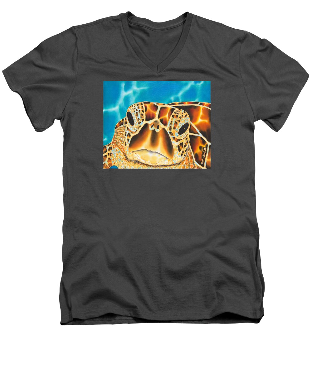 Sea Turtle Men's V-Neck T-Shirt featuring the painting Amitie Sea Turtle by Daniel Jean-Baptiste