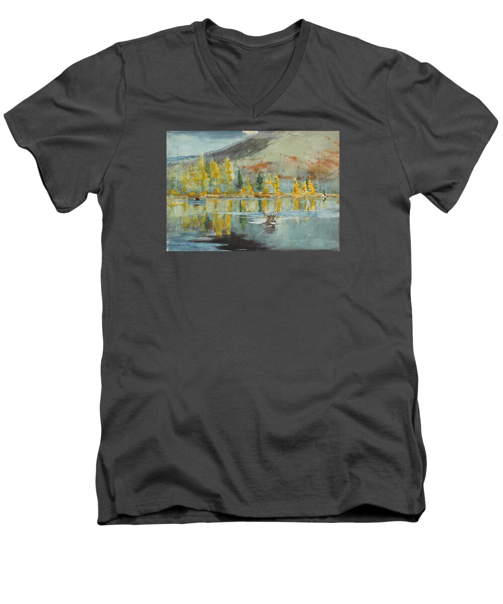 Winslow Homer Men's V-Neck T-Shirt featuring the painting An October Day by Winslow Homer