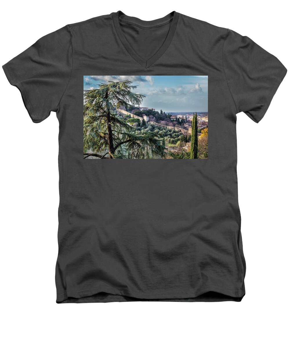 Florence Men's V-Neck T-Shirt featuring the photograph Ancient Walls of Florence by Sonny Marcyan