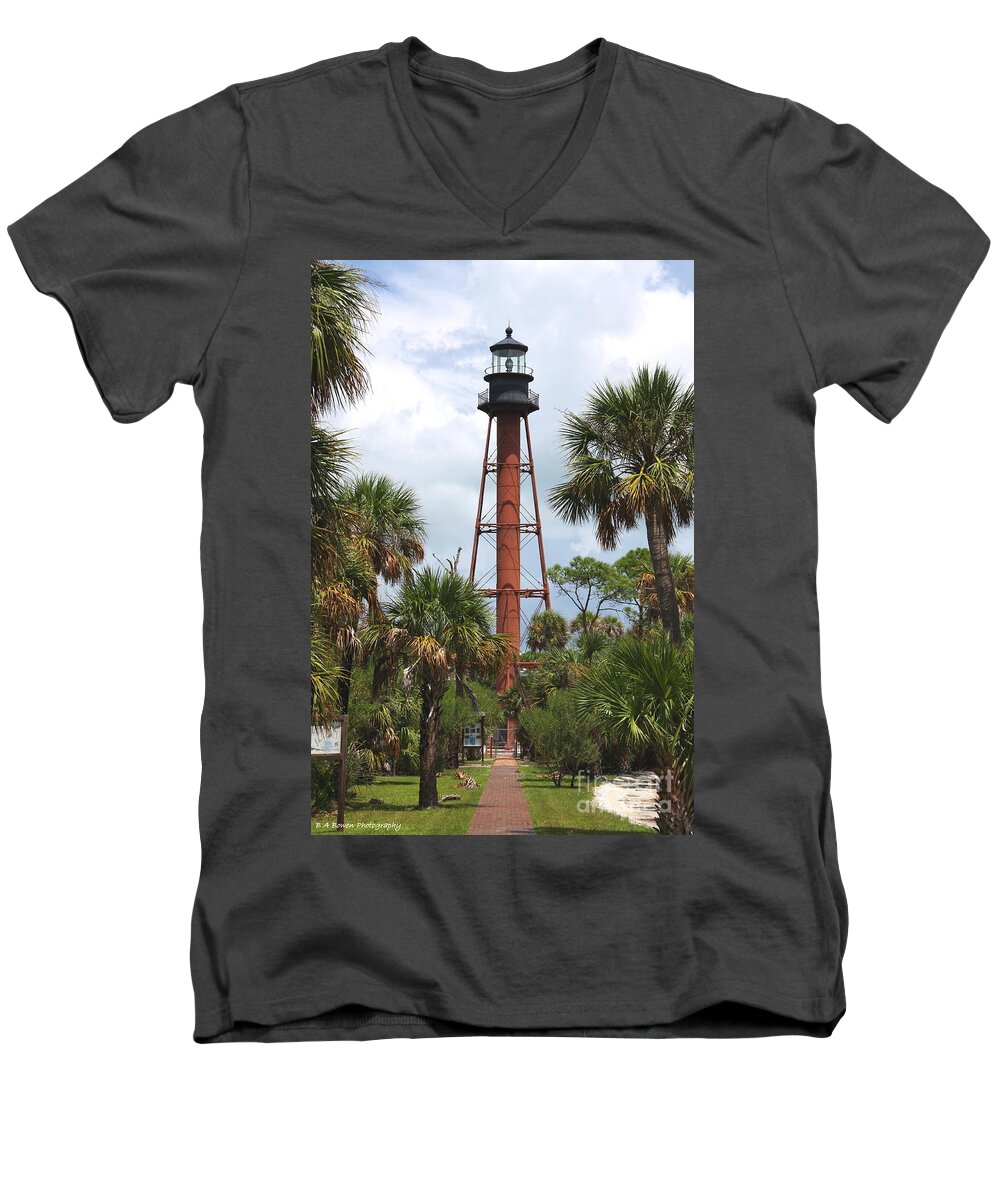 Lighthouse Men's V-Neck T-Shirt featuring the photograph Anclote Key Lighthouse by Barbara Bowen