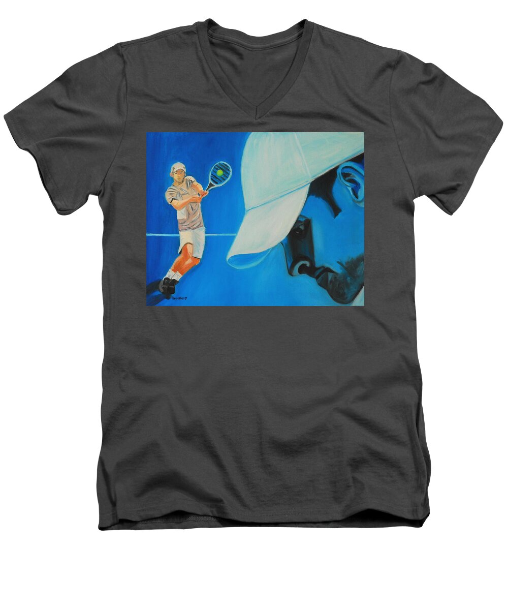 Andy Men's V-Neck T-Shirt featuring the painting Andy Roddick by Quwatha Valentine