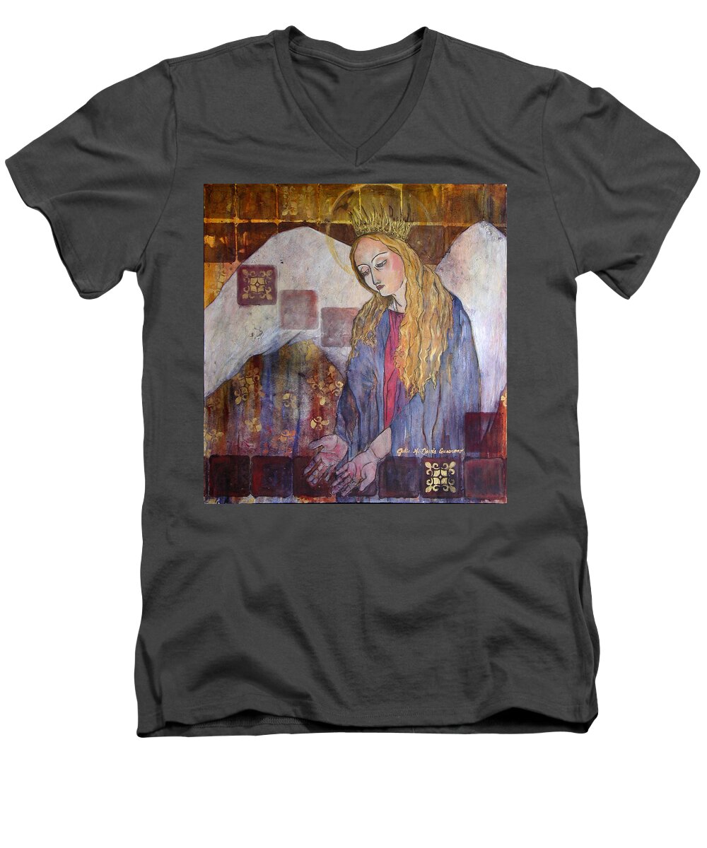 Angel Men's V-Neck T-Shirt featuring the painting I Am Here - Seek Me by Julie Davis