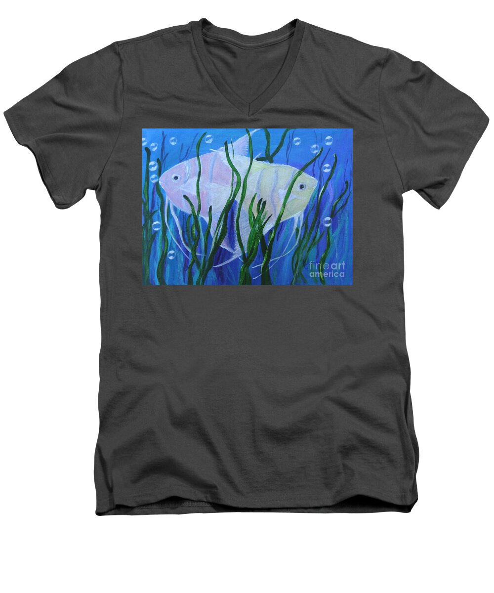 Angel Fish Men's V-Neck T-Shirt featuring the painting Angelfish Duo by Karen Jane Jones
