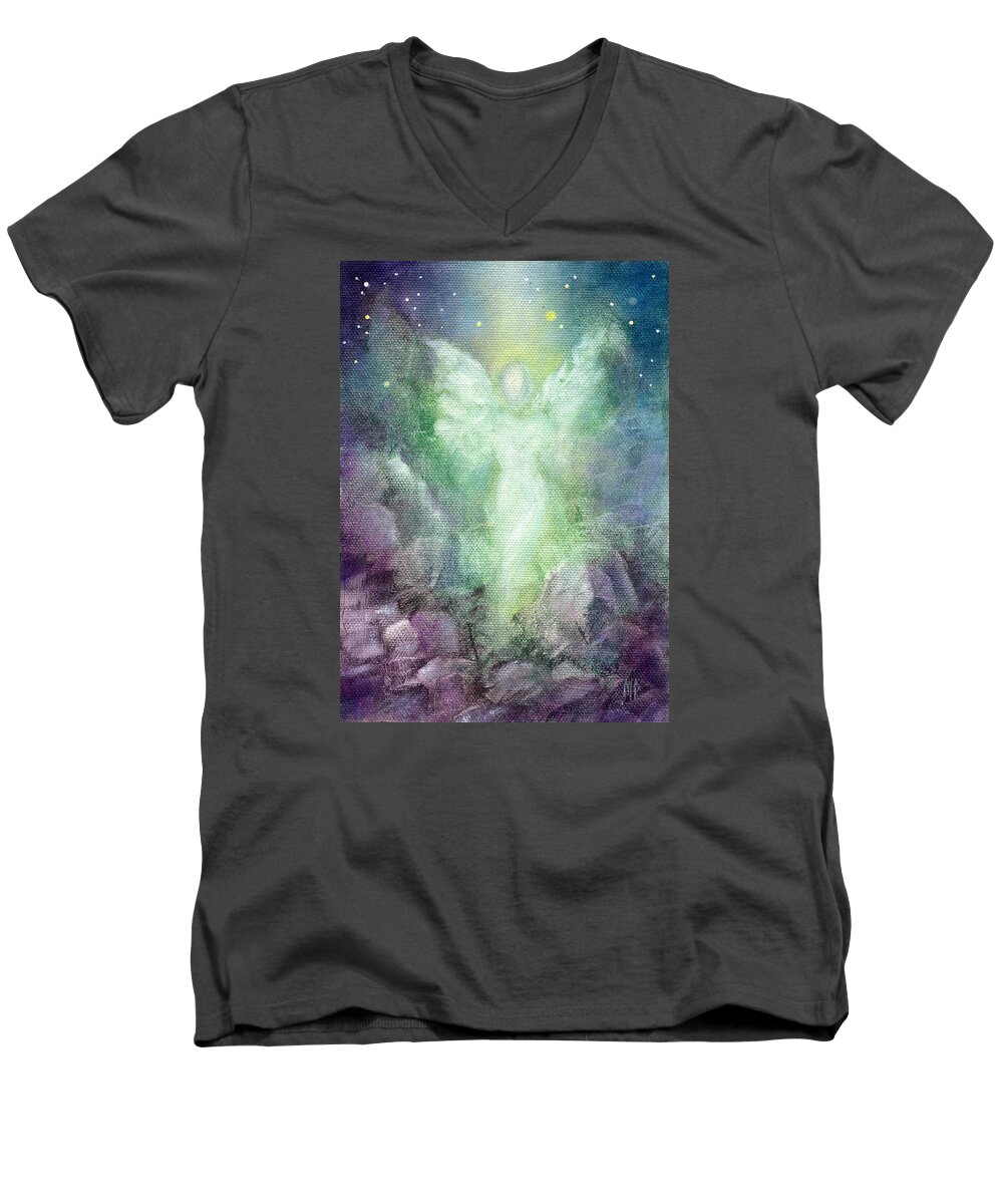 Angel Men's V-Neck T-Shirt featuring the painting Angels Journey by Marina Petro