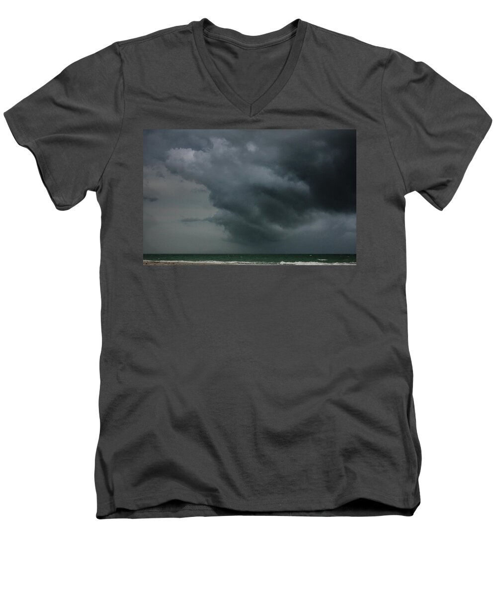 Florida Men's V-Neck T-Shirt featuring the photograph Angry Storm at Lido Beach by Joni Eskridge