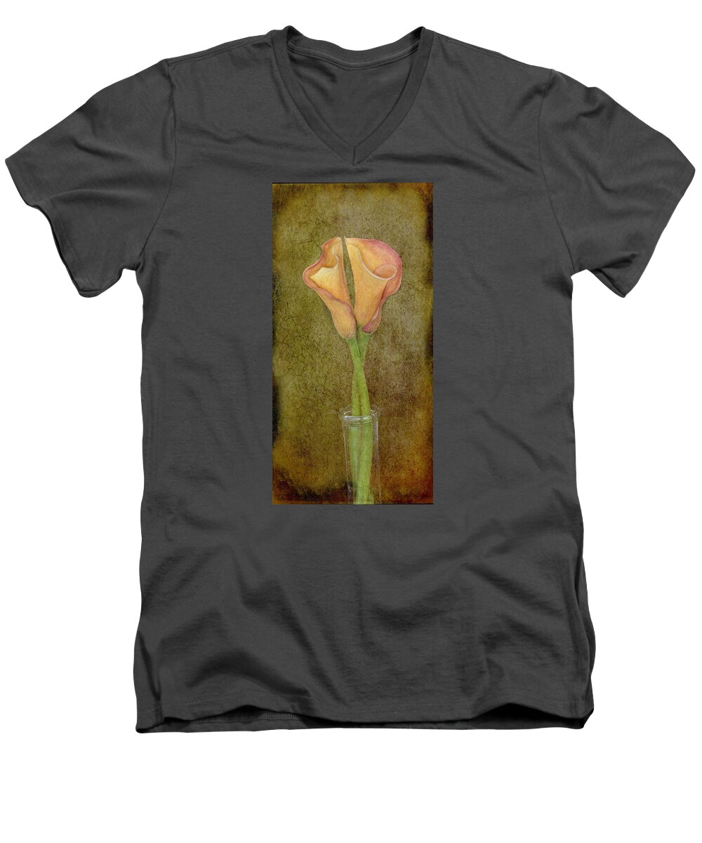 Floral Photography Men's V-Neck T-Shirt featuring the photograph Antiqued Lilies by Mary Buck