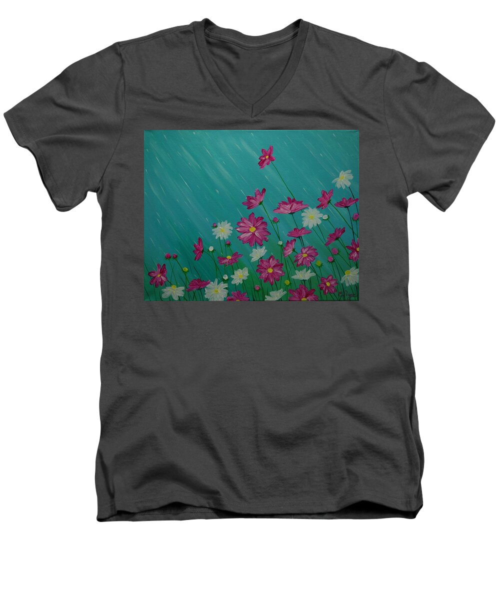 Flowers Men's V-Neck T-Shirt featuring the painting April Showers by Emily Page