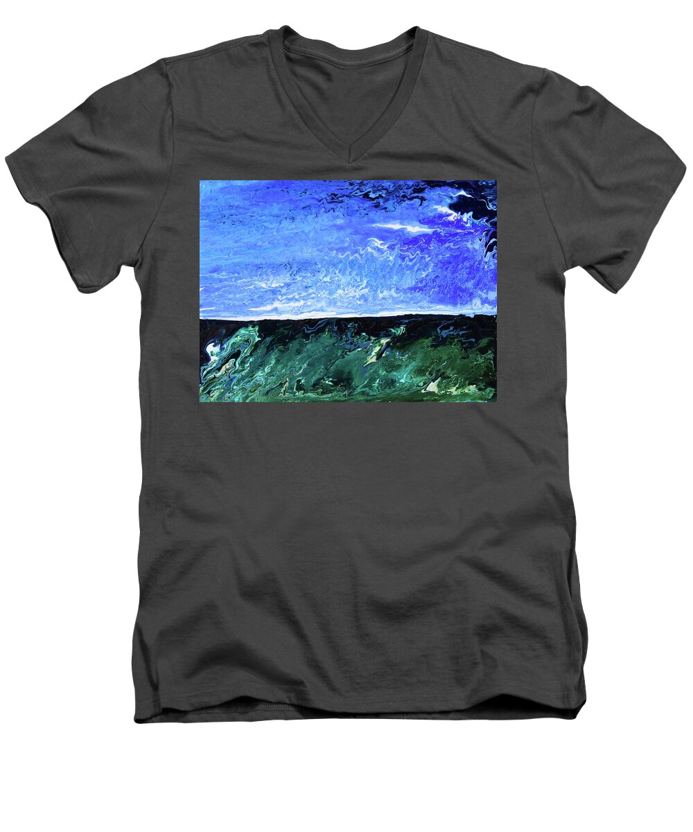 Fusionart Men's V-Neck T-Shirt featuring the painting Aquamarine by Ralph White