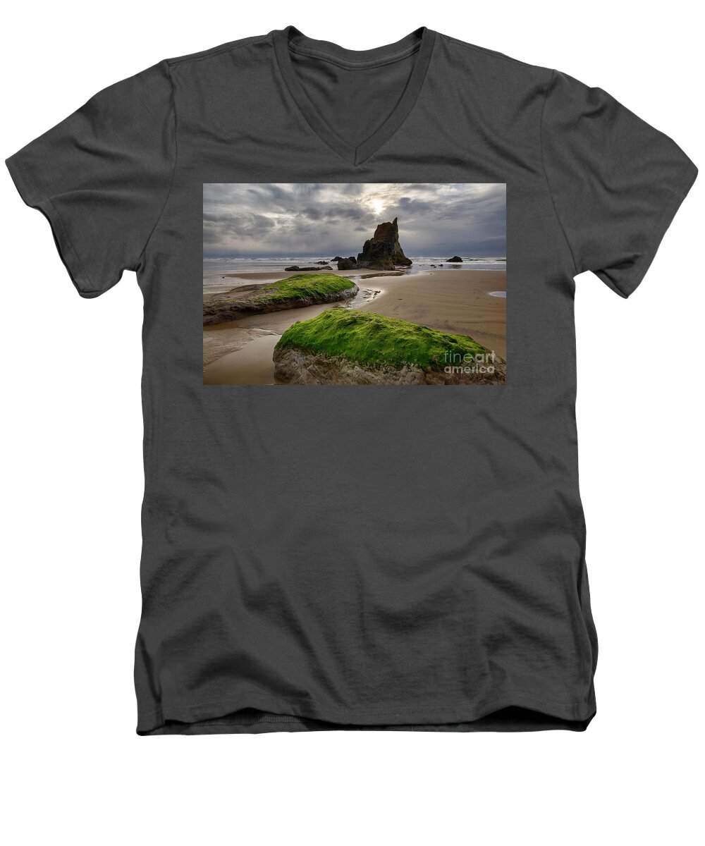 Arcadia Beach Men's V-Neck T-Shirt featuring the photograph Arcadia by Idaho Scenic Images Linda Lantzy