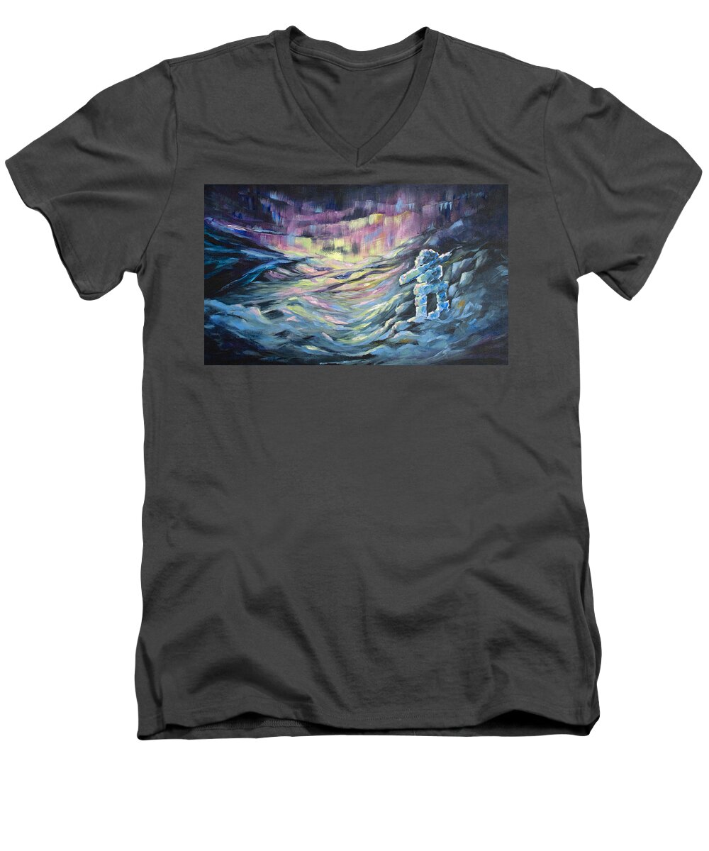 Artic Men's V-Neck T-Shirt featuring the painting Arctic Experience by Jo Smoley
