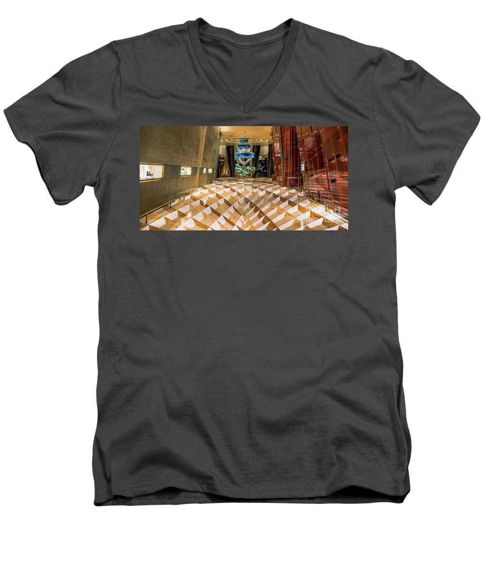 Aria Men's V-Neck T-Shirt featuring the photograph Aria High Limit Lounge Entrance by Aloha Art