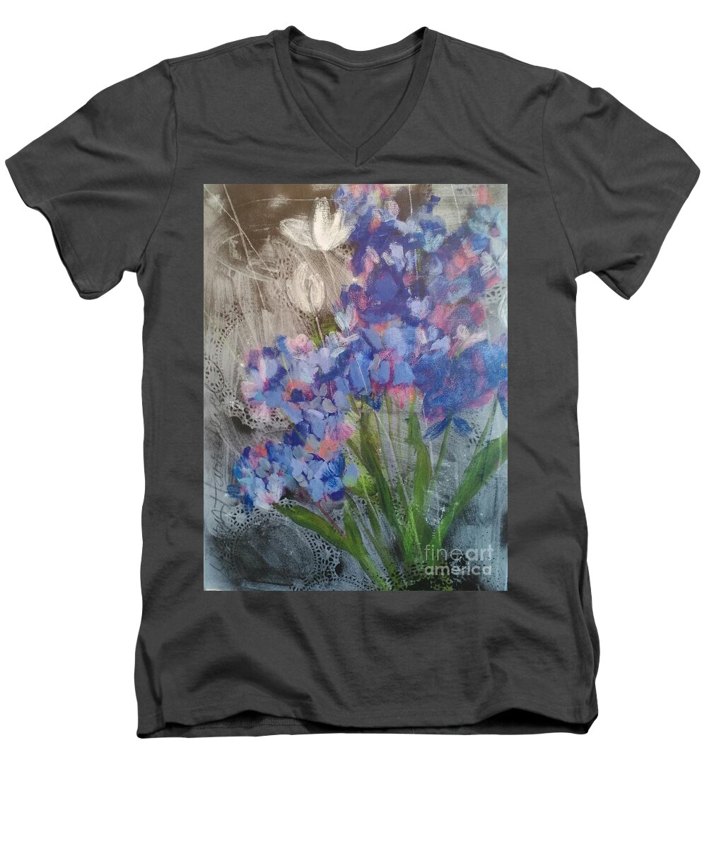 Wild Flowers Men's V-Neck T-Shirt featuring the painting Arizona Blues by Sherry Harradence