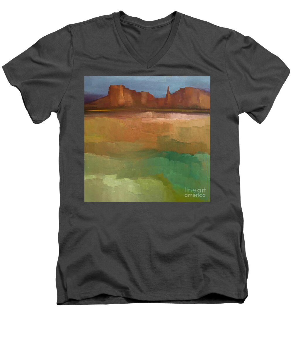 Landscape Men's V-Neck T-Shirt featuring the painting Arizona Calm by Michelle Abrams