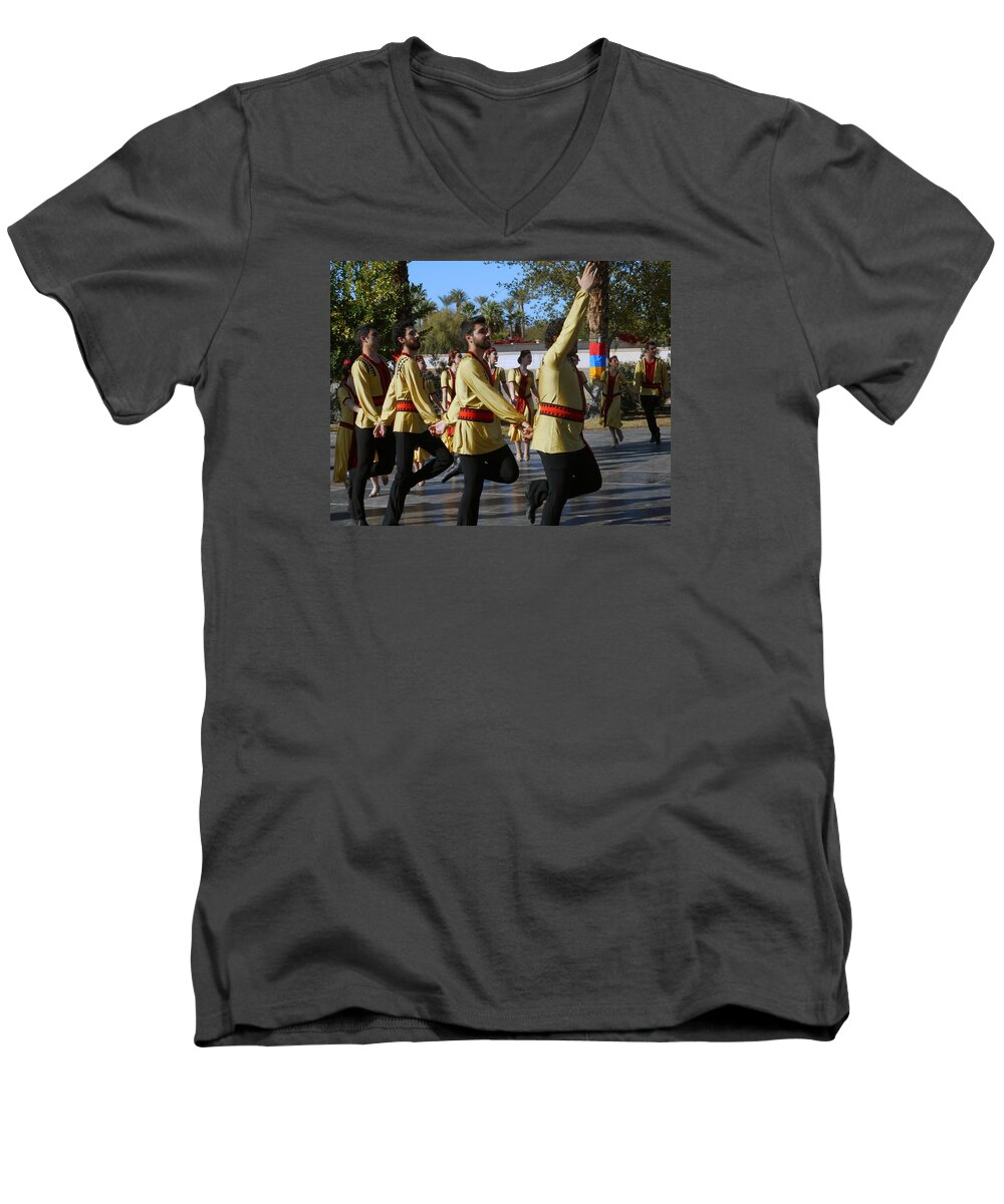 Armenian Men's V-Neck T-Shirt featuring the photograph Armenian Dancers 6 by Ron Kandt