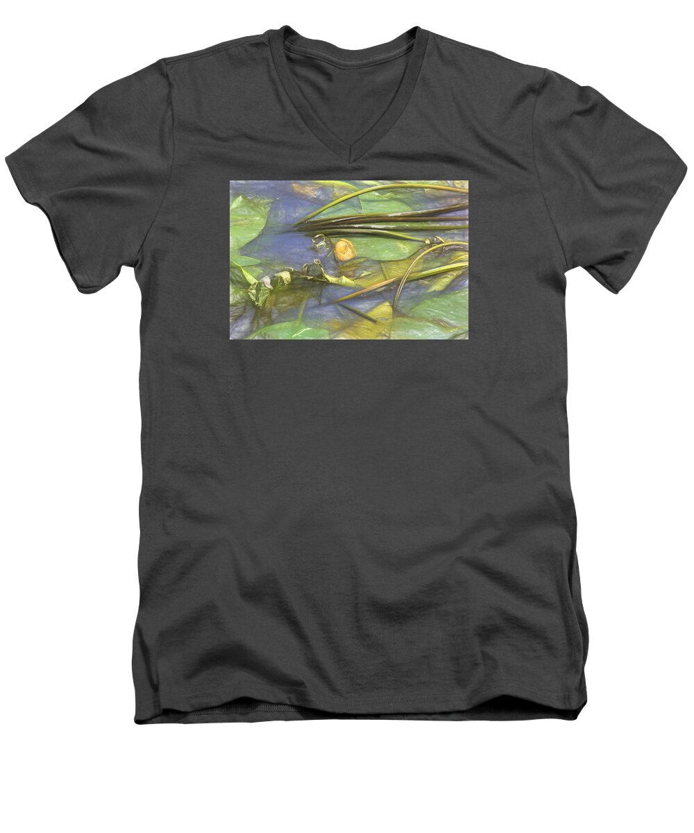 Artistic Men's V-Neck T-Shirt featuring the photograph Artistic Yellow waterlilly 2015 by Leif Sohlman