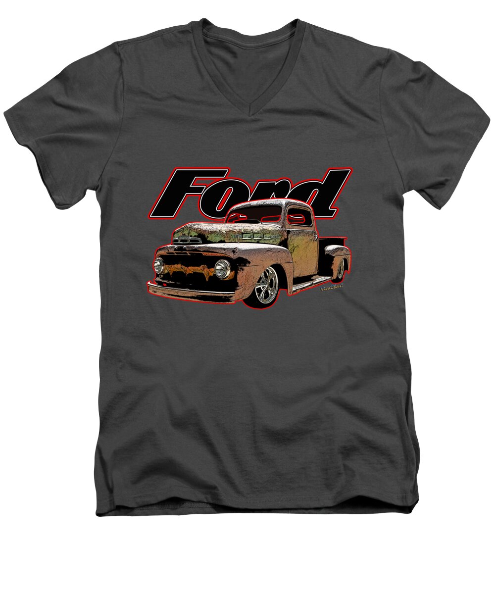 Rat Rod Men's V-Neck T-Shirt featuring the photograph Beach Rat Rod Pickup Working on its Patina by Chas Sinklier
