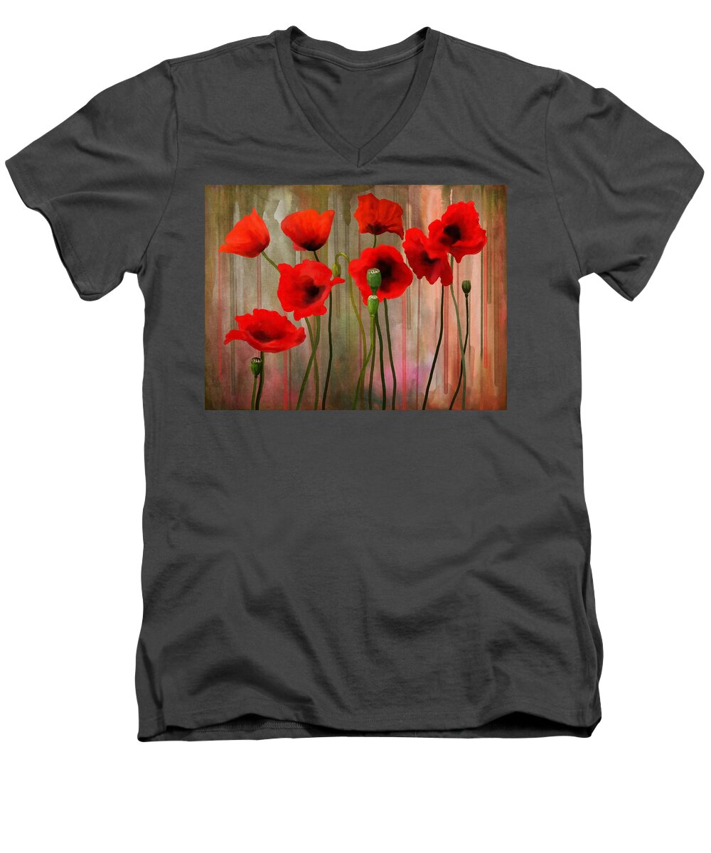 Poppies Men's V-Neck T-Shirt featuring the painting Poppies by Ivana Westin