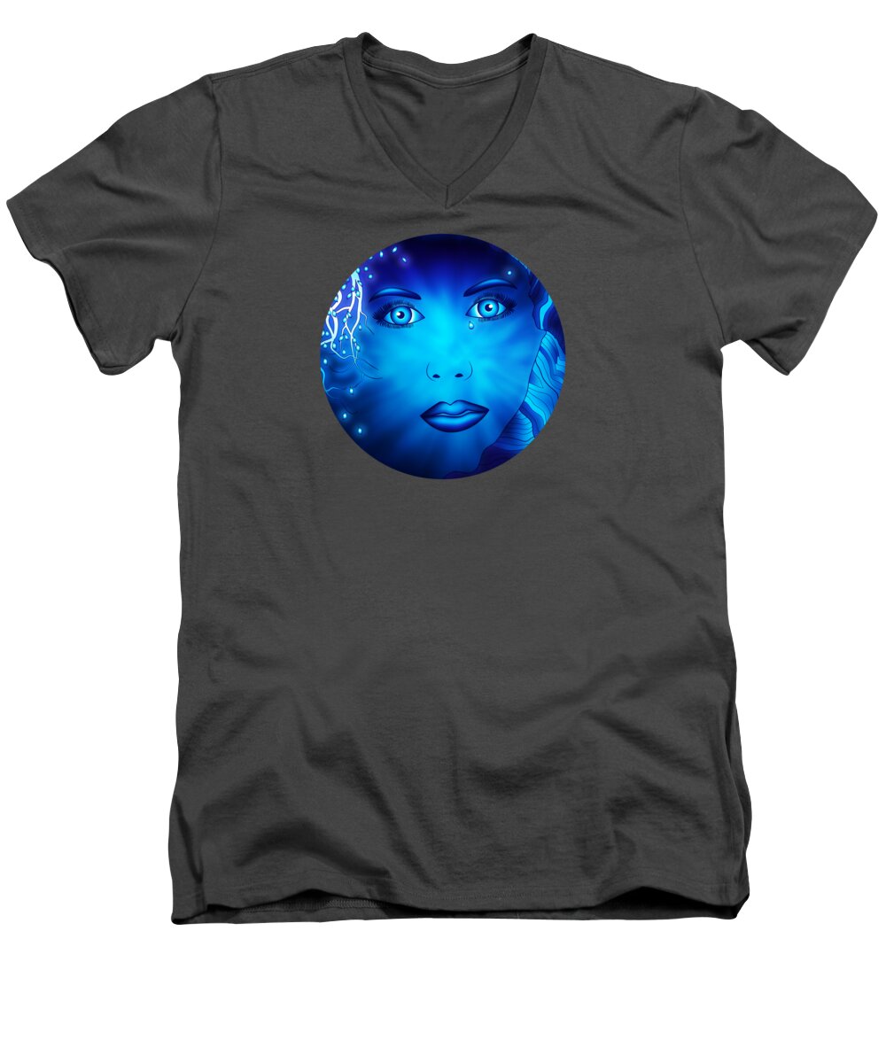 Abstract Face Men's V-Neck T-Shirt featuring the digital art Somewhere Within by Serena King