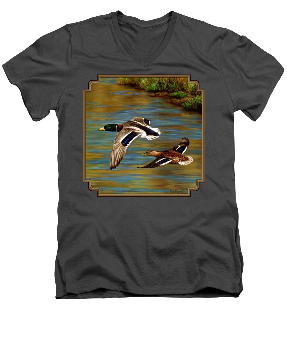 #faatoppicks Men's V-Neck T-Shirt featuring the painting Golden Pond by Crista Forest