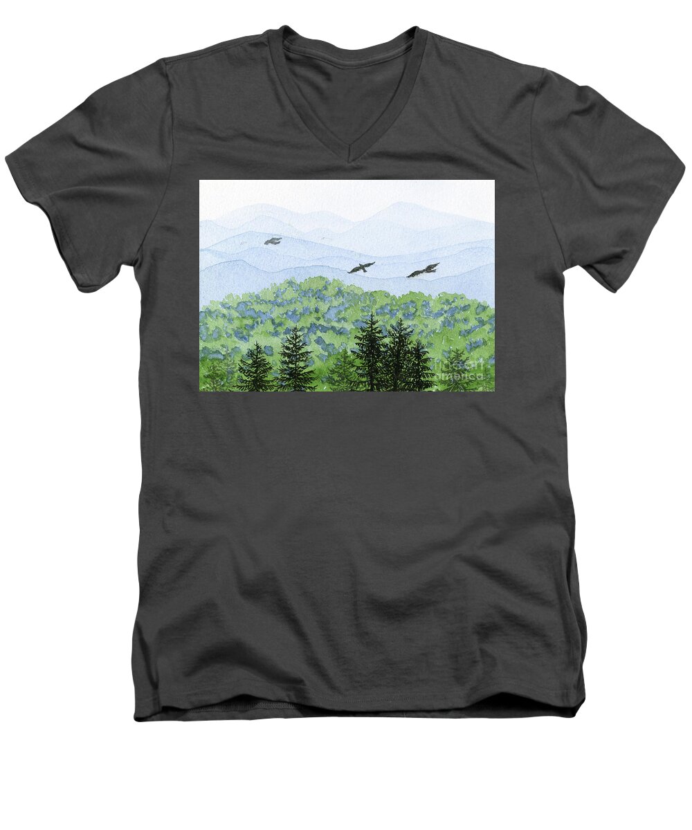 Mountains Men's V-Neck T-Shirt featuring the painting Asheville Blues by Anne Marie Brown