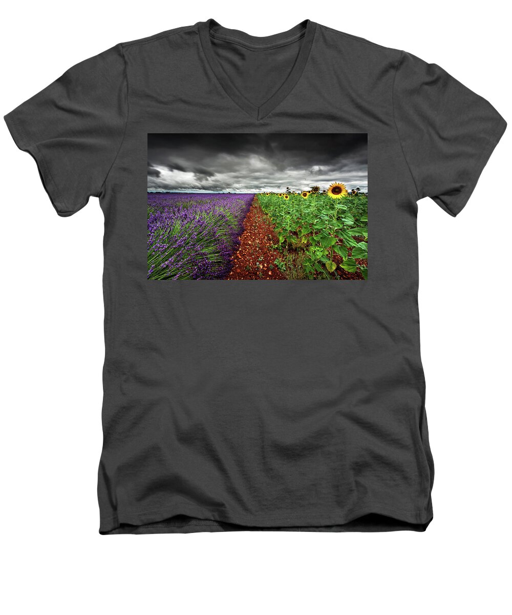 Landscape Men's V-Neck T-Shirt featuring the photograph At the middle by Jorge Maia