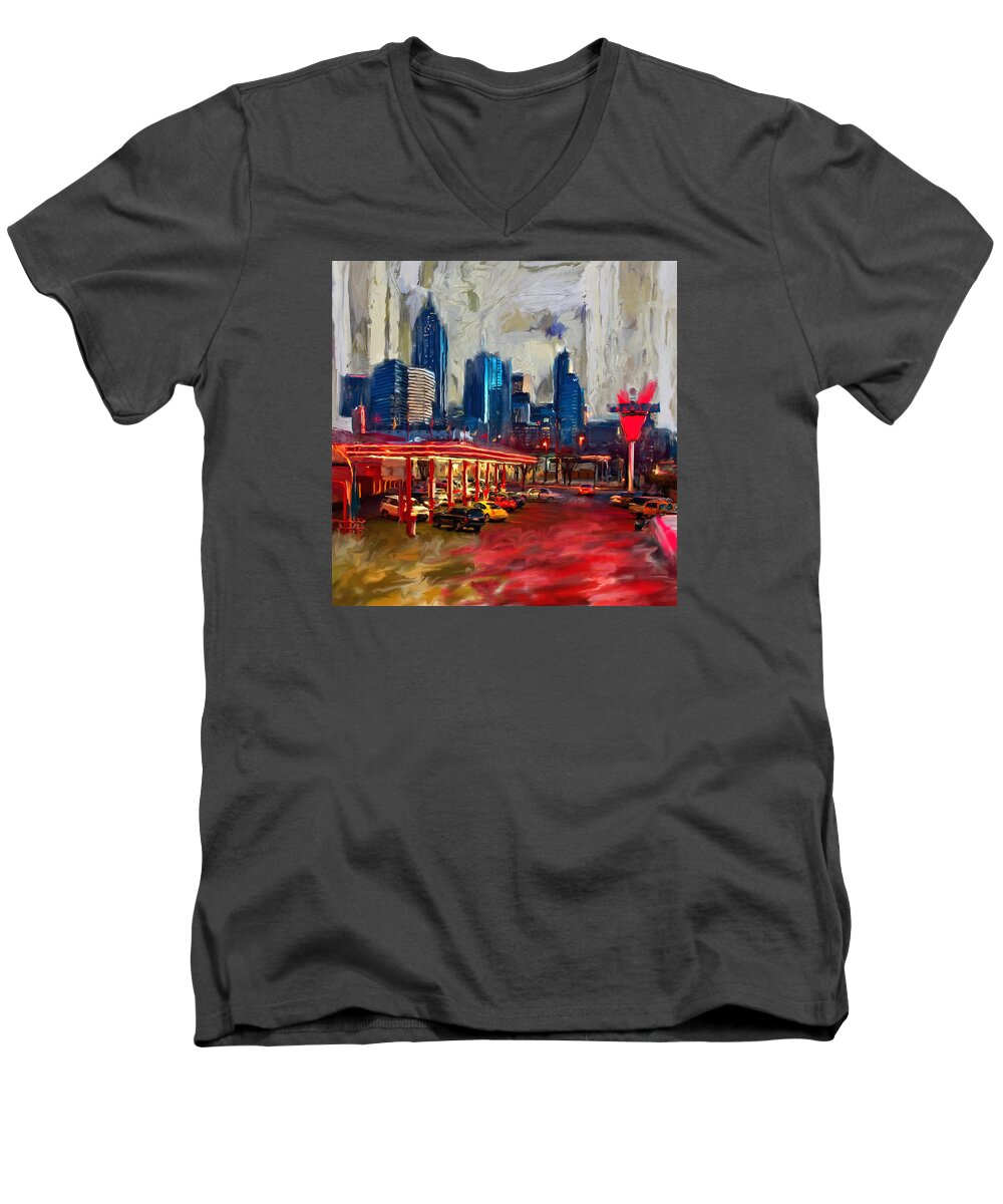 Atlanta Skyline From Varsity Men's V-Neck T-Shirt featuring the painting Atlanta skyline 231 1 by Mawra Tahreem