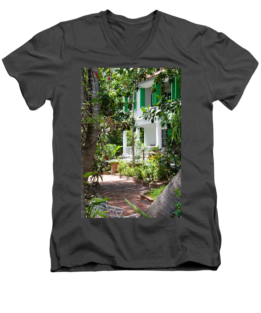 Audubon House Men's V-Neck T-Shirt featuring the photograph Audubon House Entranceway by Ed Gleichman