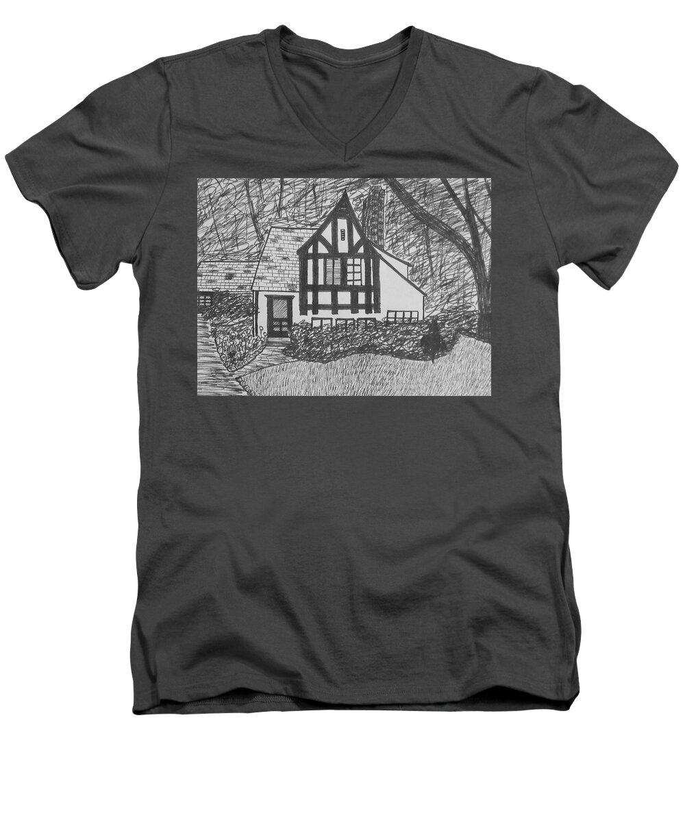 House Men's V-Neck T-Shirt featuring the drawing Aunt Vizy's House by Lenore Senior
