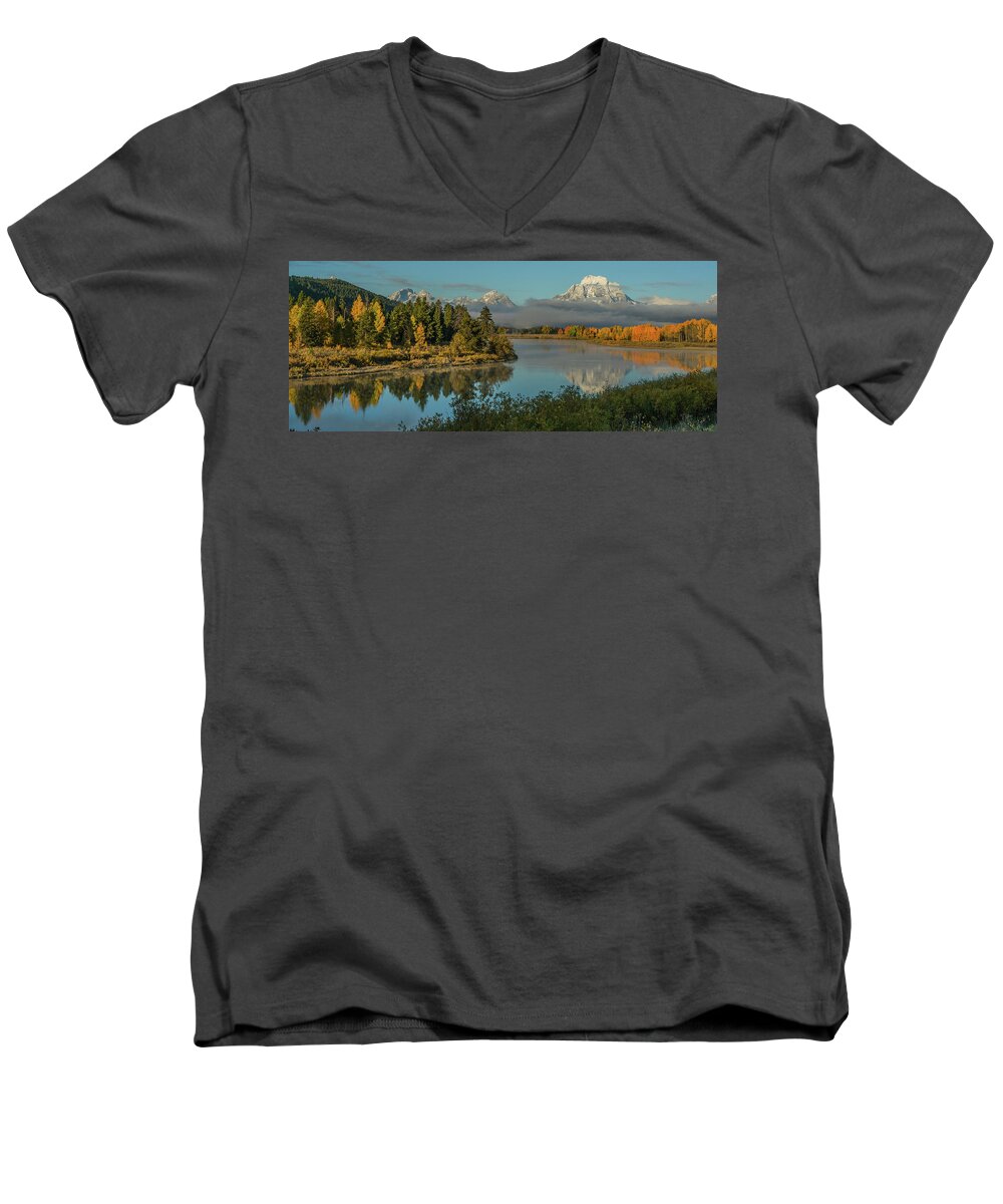 Fall Men's V-Neck T-Shirt featuring the photograph Autumn Beauty At Mount Moran by Yeates Photography