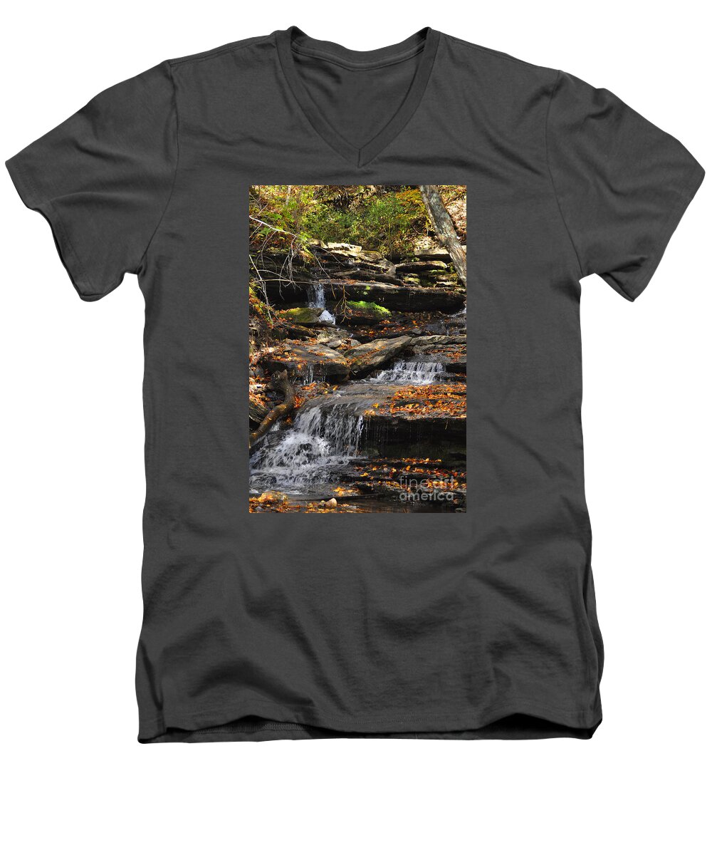 Diane Berry Men's V-Neck T-Shirt featuring the photograph Autumn Brook by Diane E Berry
