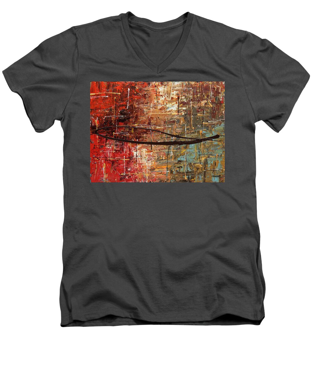 Abstract Art Men's V-Neck T-Shirt featuring the painting Autumn by Carmen Guedez