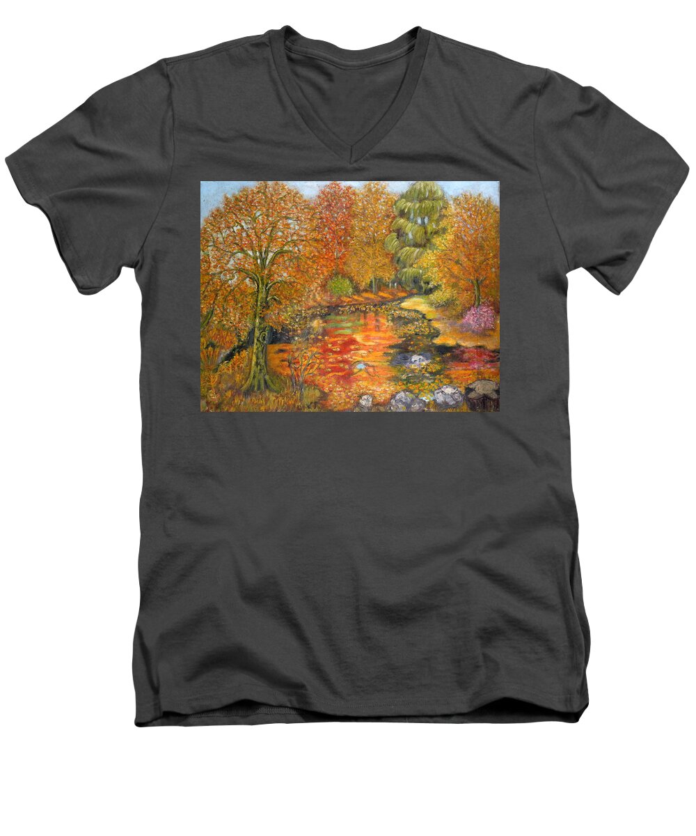 Trees Men's V-Neck T-Shirt featuring the painting Autumn Colours by Greta Gartner