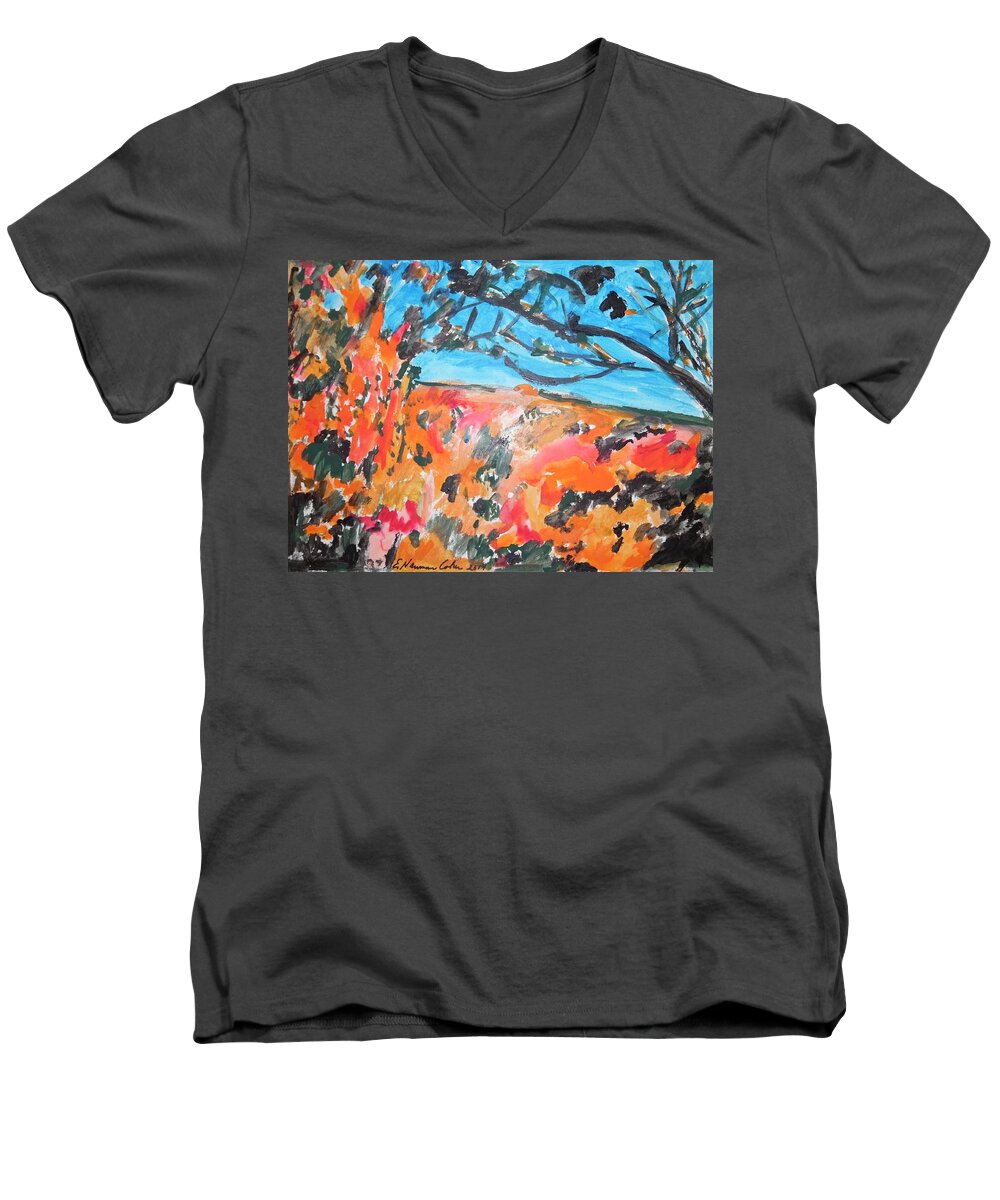 Autumn Flames Men's V-Neck T-Shirt featuring the painting Autumn Flames by Esther Newman-Cohen