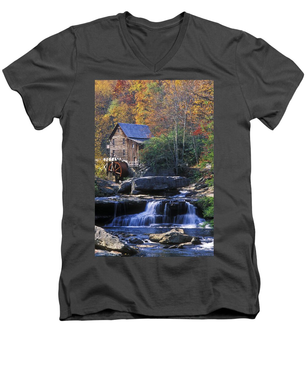 Autumn Men's V-Neck T-Shirt featuring the photograph Autumn Grist Mill - FS000141 by Daniel Dempster