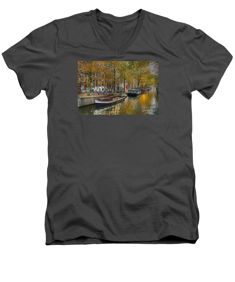 Autumn Men's V-Neck T-Shirt featuring the photograph Autumn In Amsterdam by David Birchall